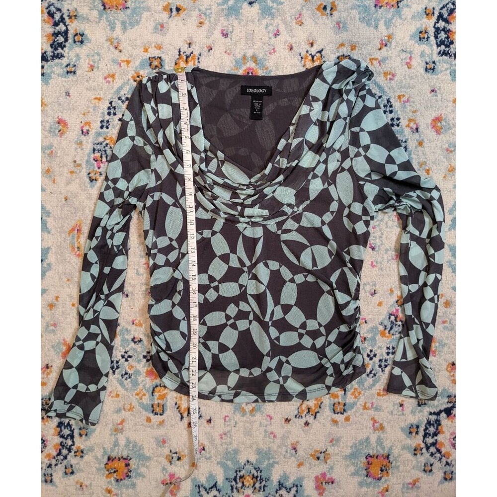y2k Ideology Cowl Neck Abstract Print Mesh Long‎ Sleeve Top - L - Picture 7 of 9
